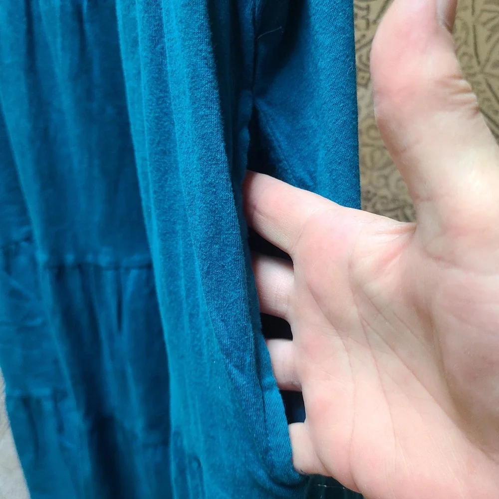 Time and Tru Tiered Dress Women XXL 20 Teal Flutter Sleeve Pockets 100% Cotton - Picture 5 of 9